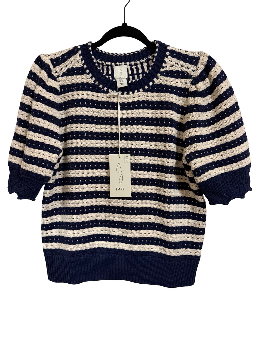 Joie Navy and Cream Striped Short-Sleeve Crew Sweater